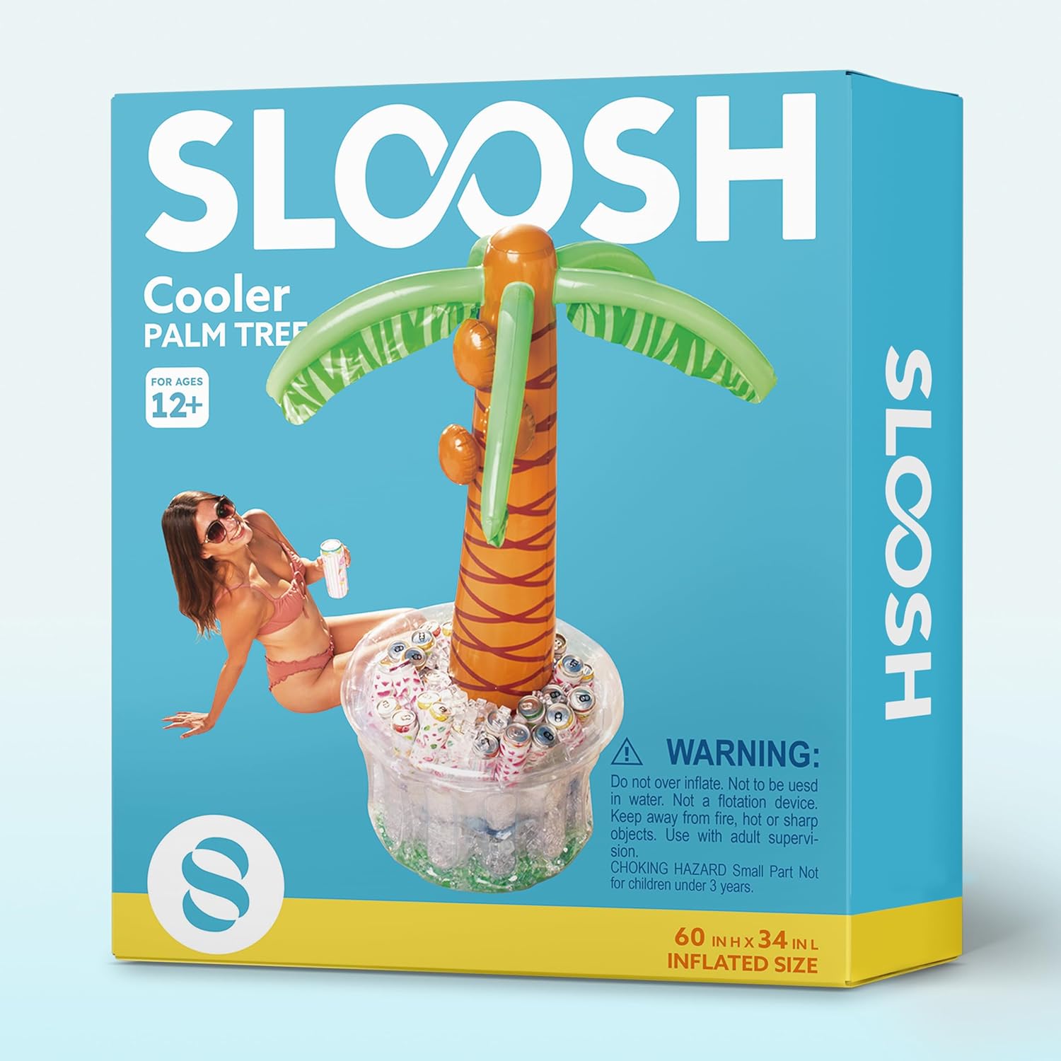 60" Inflatable Palm Tree Cooler, Beach Theme Ocean Jungle Tropical Themed Summer Outdoor Drink Cooler