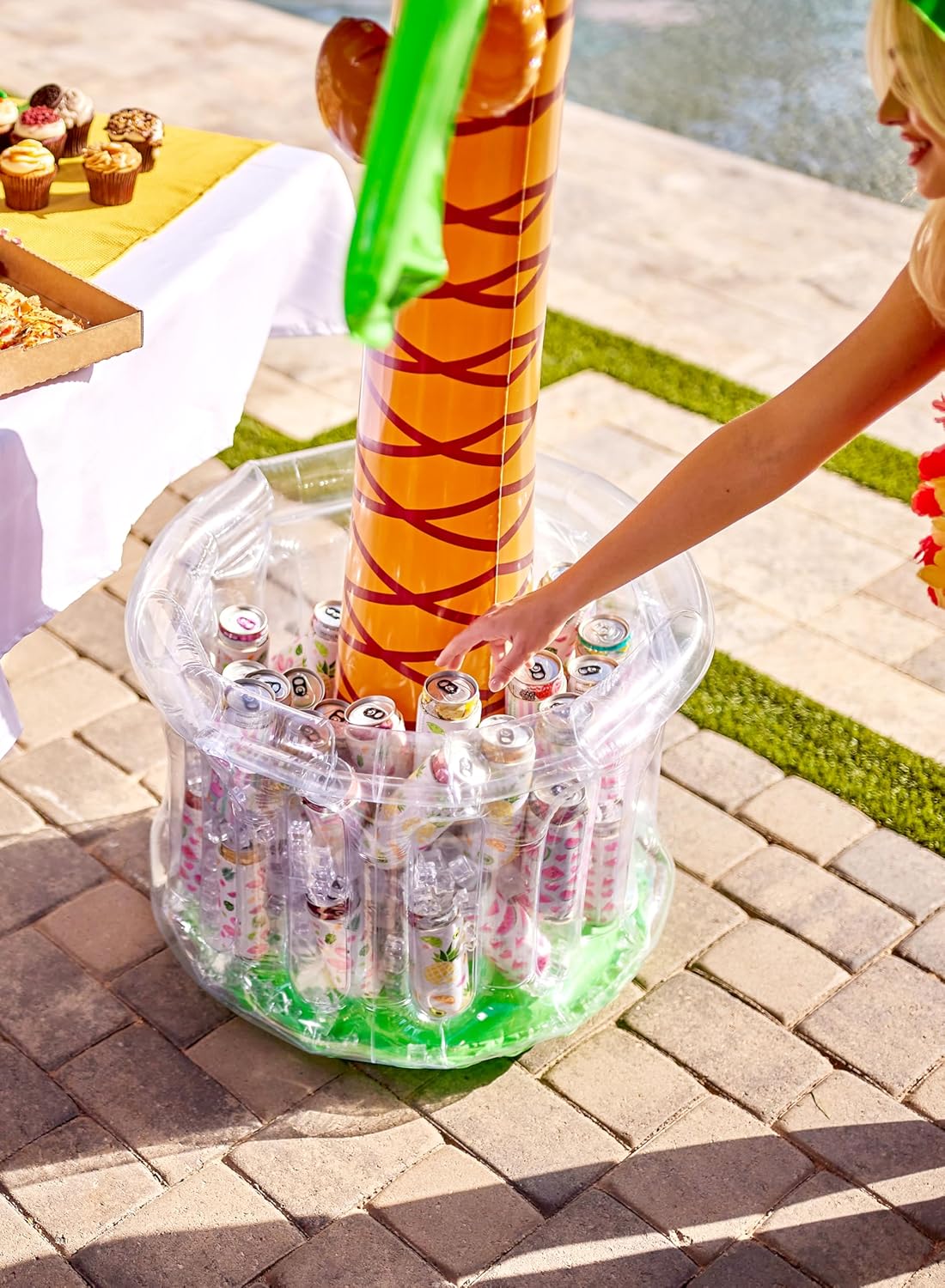 60" Inflatable Palm Tree Cooler, Beach Theme Ocean Jungle Tropical Themed Summer Outdoor Drink Cooler