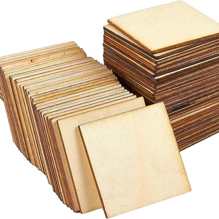 60 Pieces 2x2 Wood Squares for DIY Crafts, Unfinished Wooden Cutout Tiles for Painting