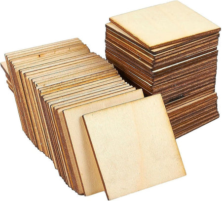 60 Pieces 2x2 Wood Squares for DIY Crafts, Unfinished Wooden Cutout Tiles for Painting