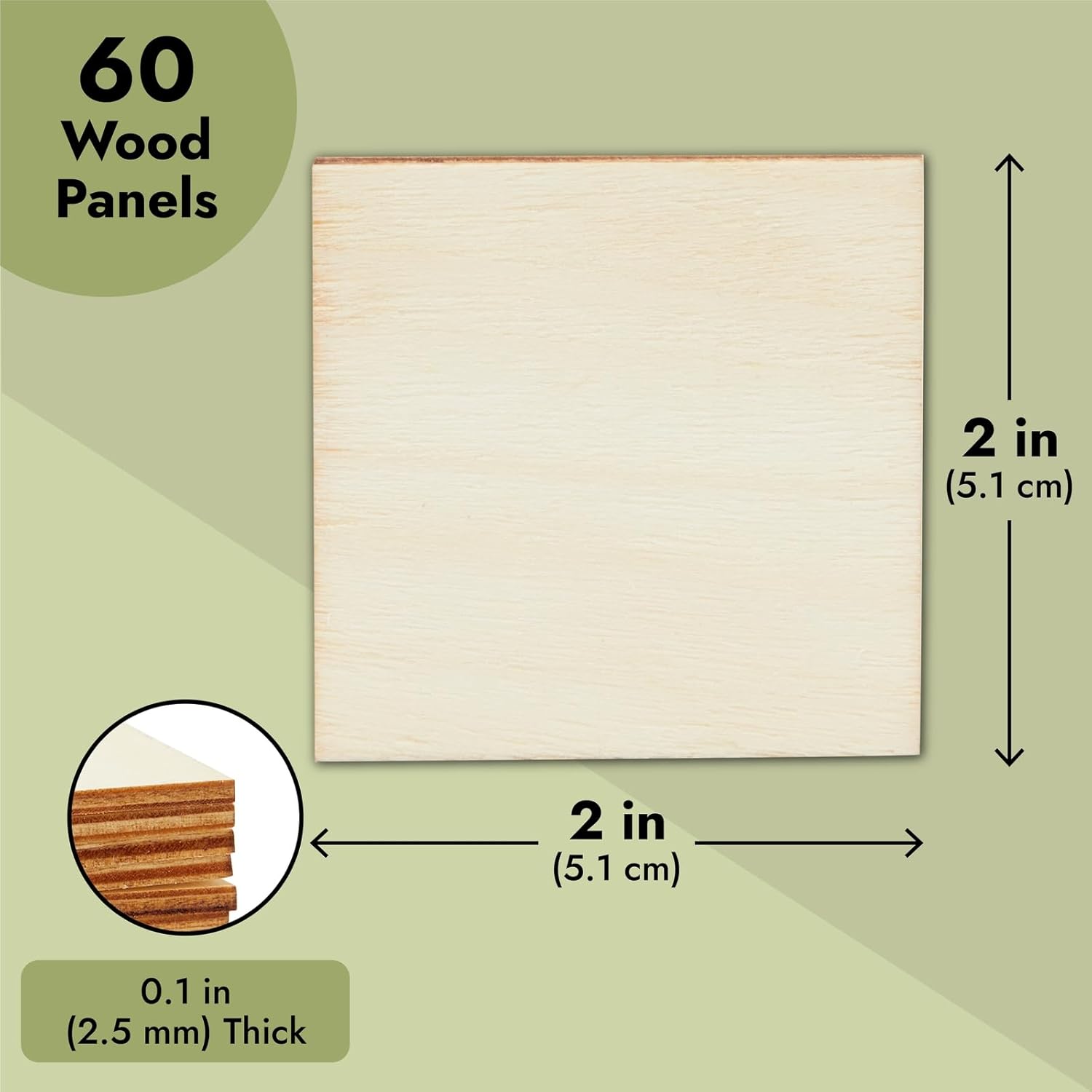 60 Pieces 2x2 Wood Squares for DIY Crafts, Unfinished Wooden Cutout Tiles for Painting