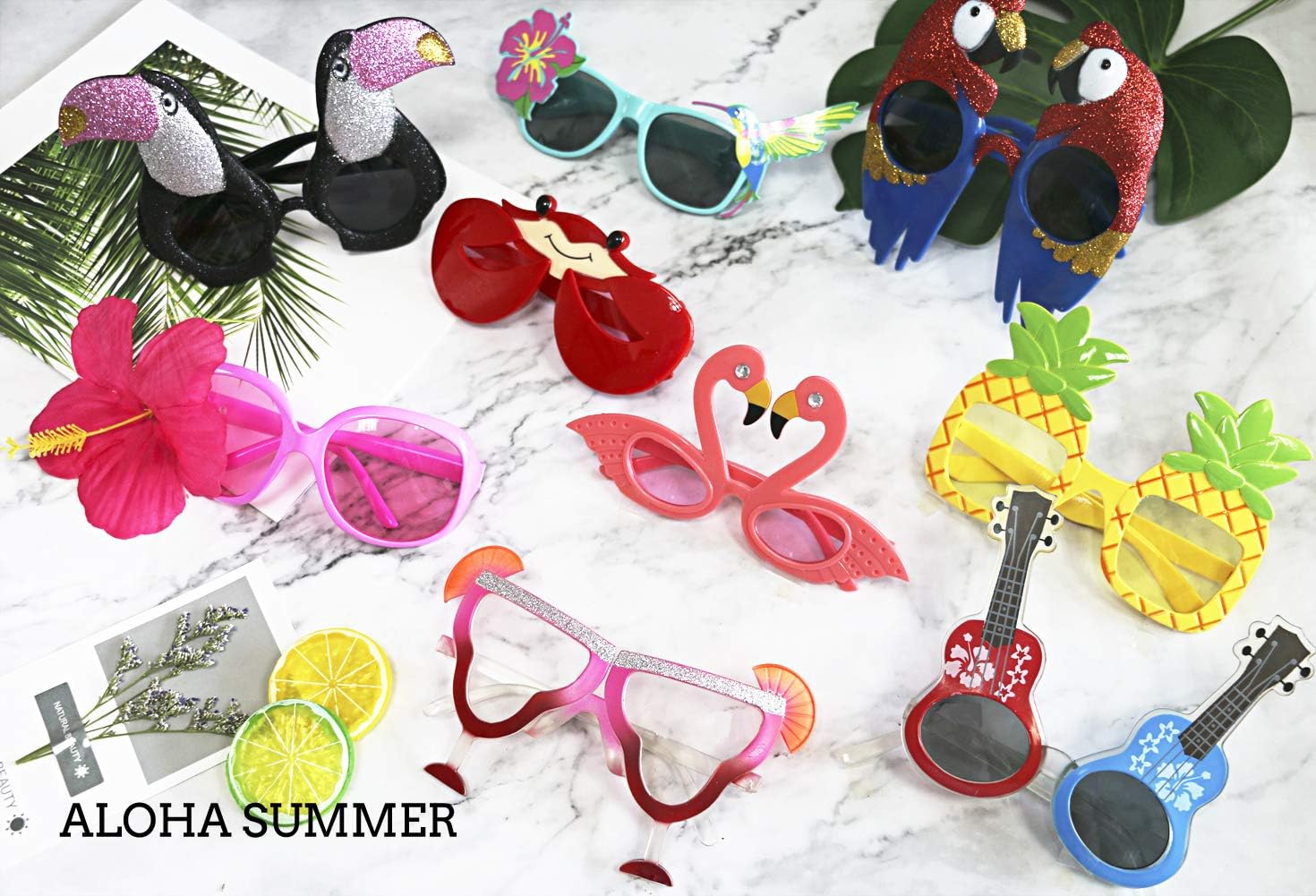 9 Pairs Funny Hawaiian Glasses, Tropical Fancy Dress Props, Fun Summer
