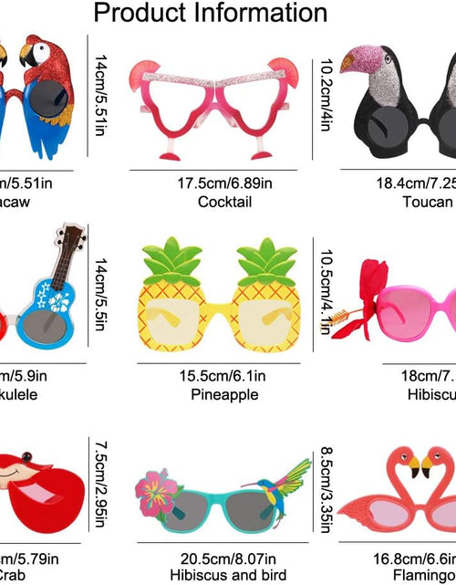Load image into Gallery viewer, 9 Pairs Funny Hawaiian Glasses, Tropical Fancy Dress Props, Fun Summer
