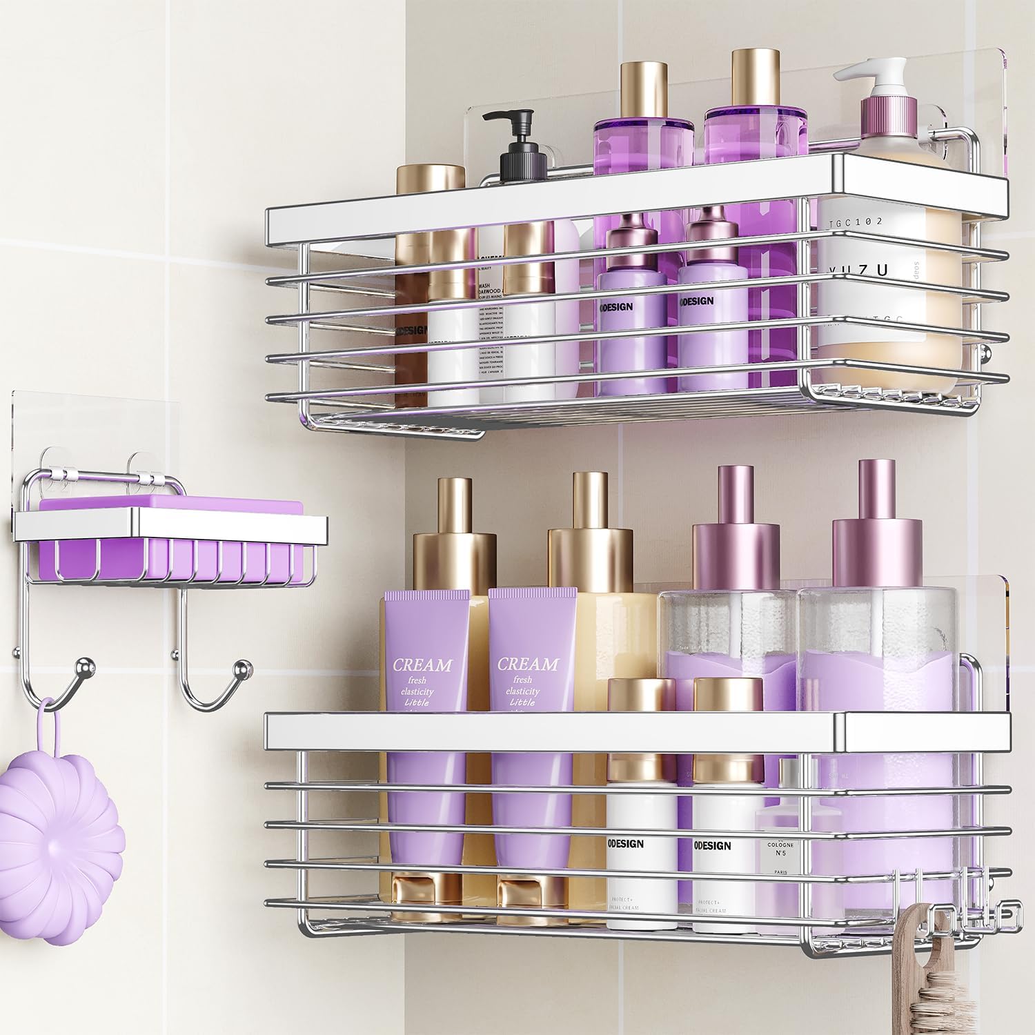 3 Pack SUS304 Stainless Steel-No Drilling-Shower Bathroom Shelves Rack