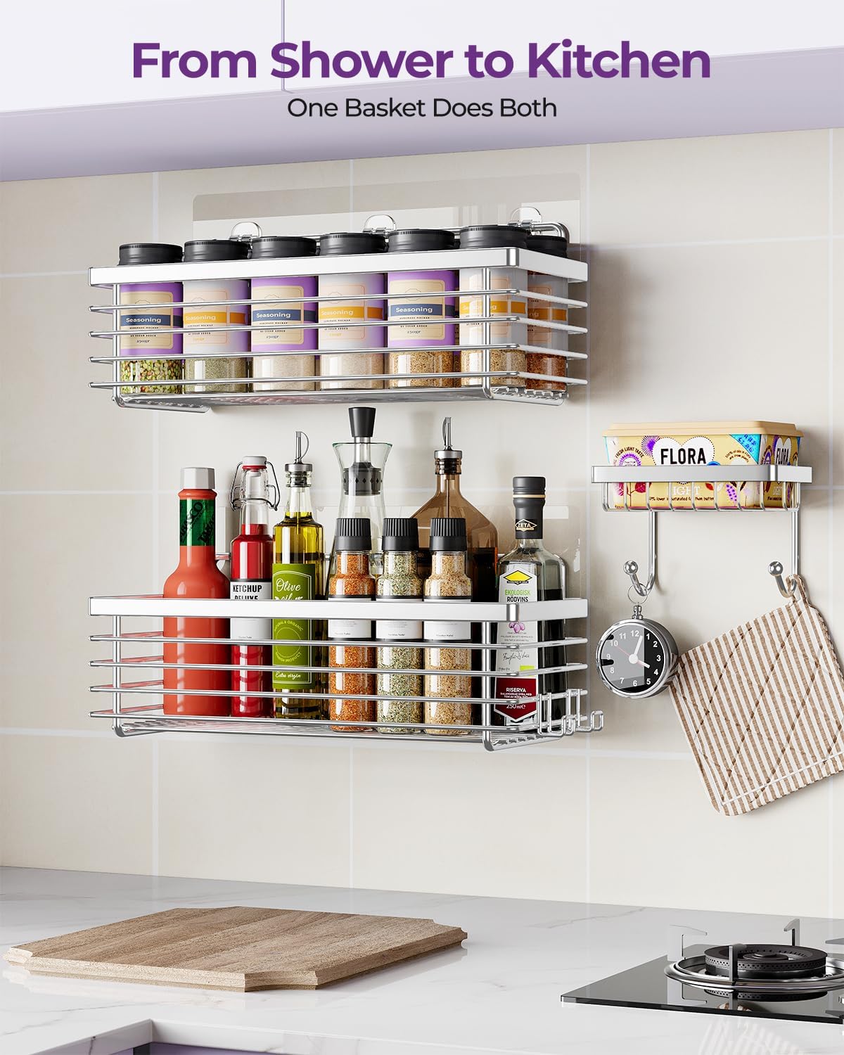 3 Pack SUS304 Stainless Steel-No Drilling-Shower Bathroom Shelves Rack