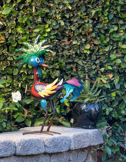 Load image into Gallery viewer, 19&quot; Tall Wild Tropical Metal Rooster Yard Statue outdoor garden decoration
