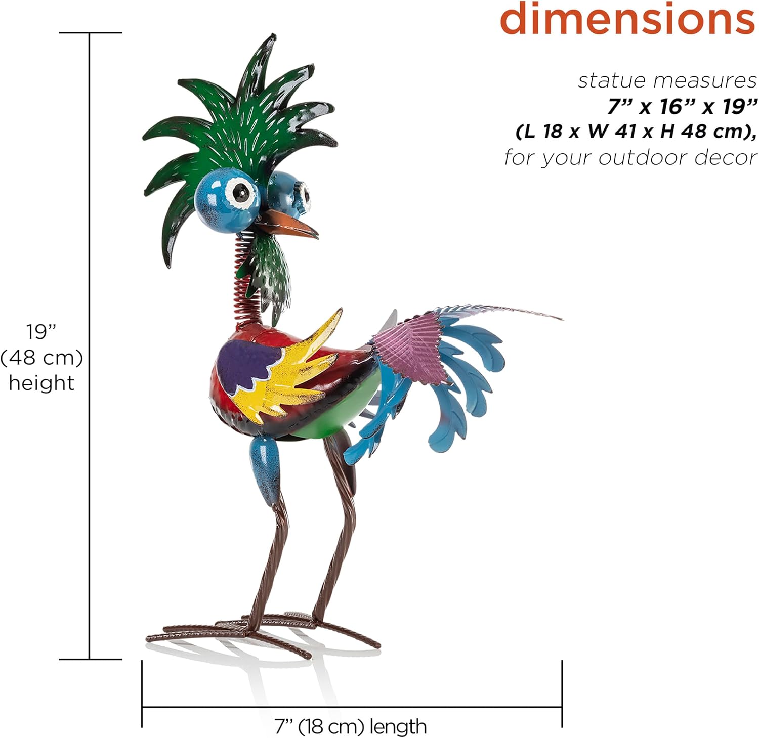 19" Tall Wild Tropical Metal Rooster Yard Statue outdoor garden decoration