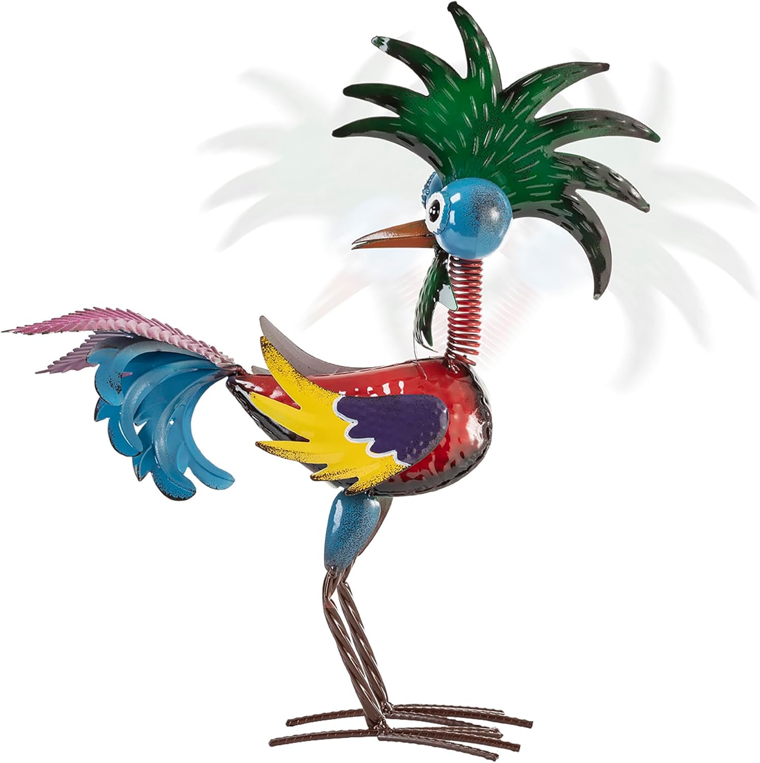 19" Tall Wild Tropical Metal Rooster Yard Statue outdoor garden decoration