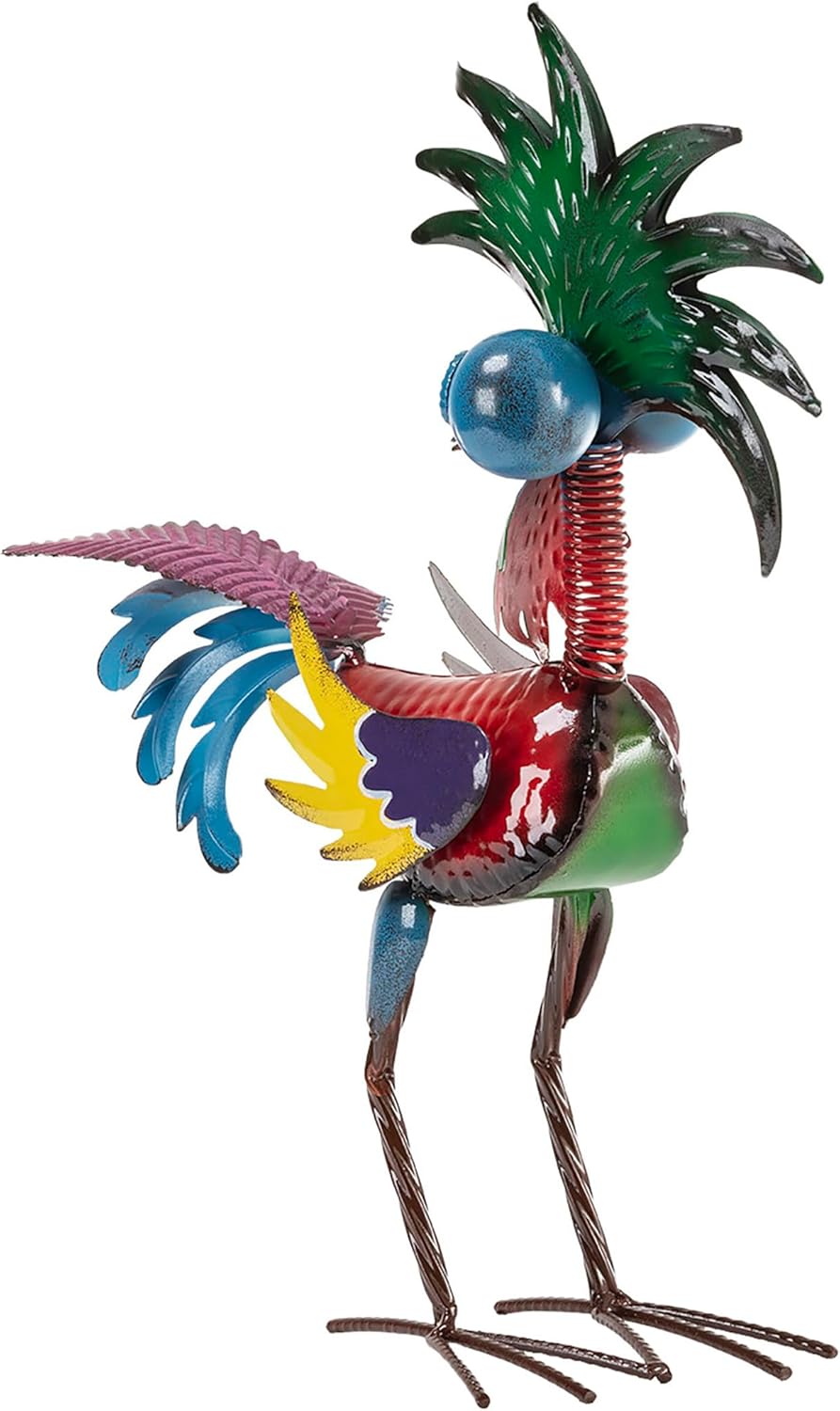 19" Tall Wild Tropical Metal Rooster Yard Statue outdoor garden decoration