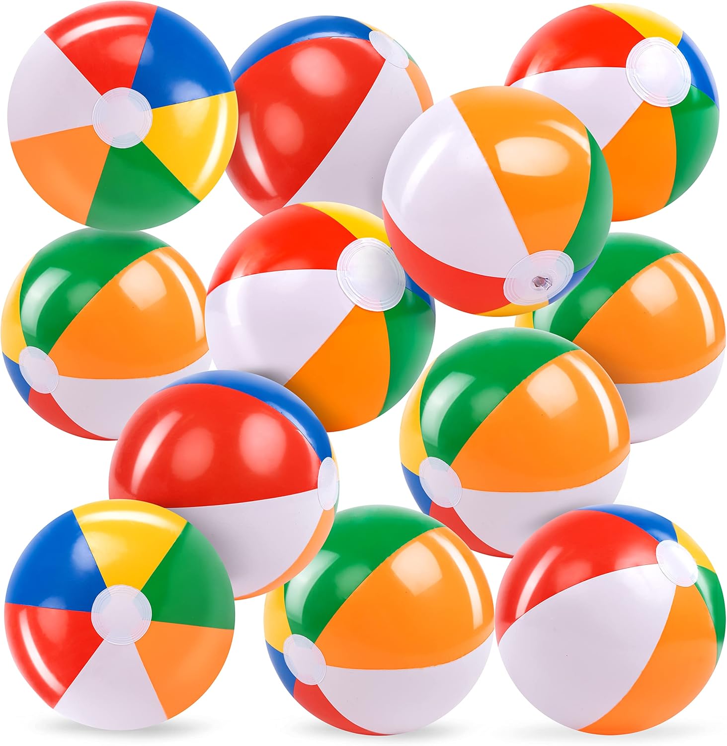 Rainbow Beach Balls(12 Pack), 12'' Inflatable Swimming Pool Toys for Summer