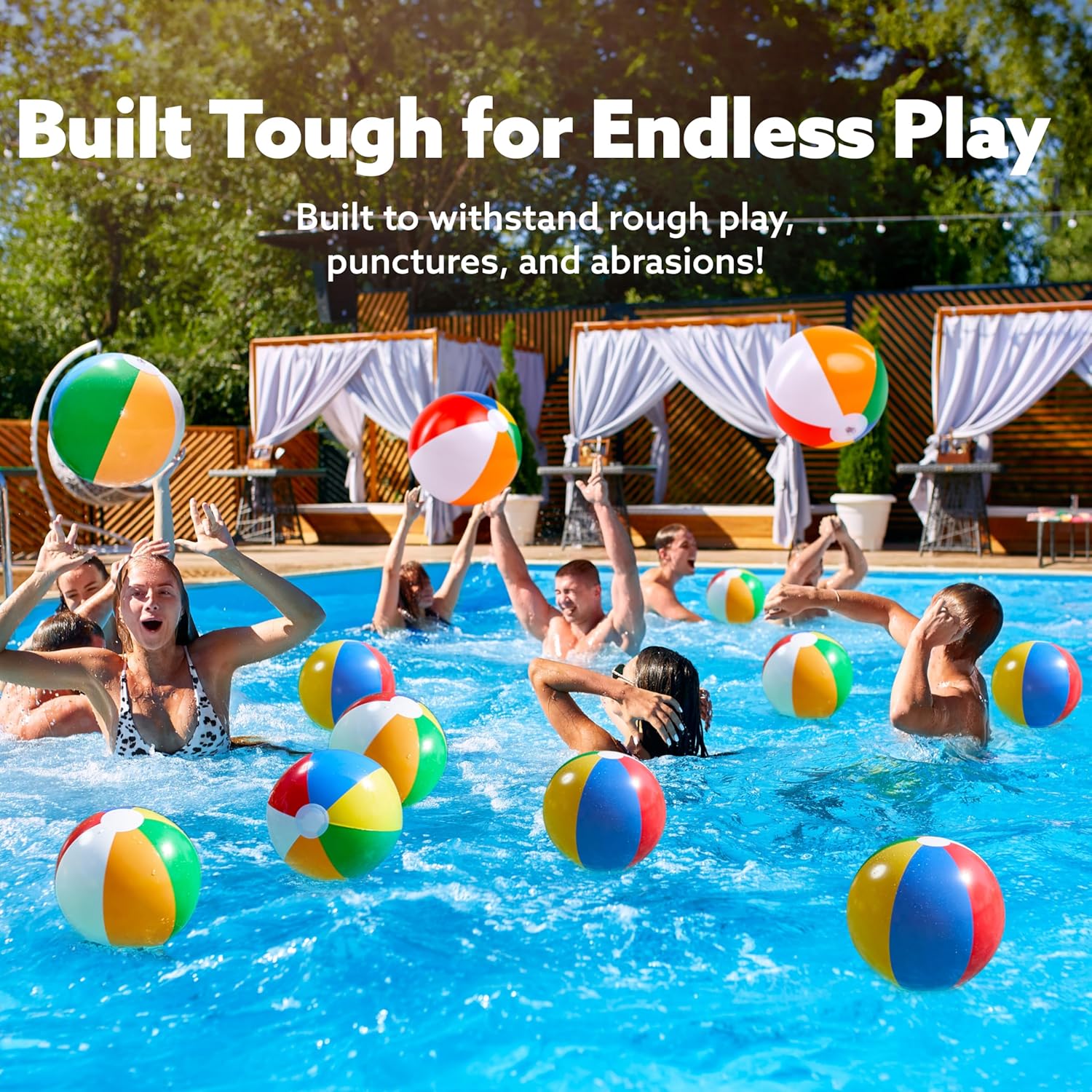 Rainbow Beach Balls(12 Pack), 12'' Inflatable Swimming Pool Toys for Summer