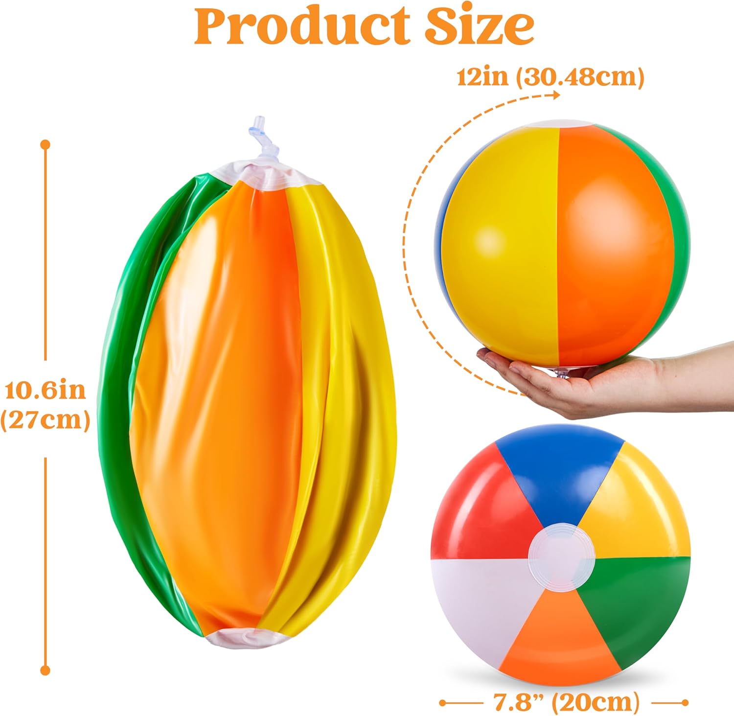 Rainbow Beach Balls(12 Pack), 12'' Inflatable Swimming Pool Toys for Summer
