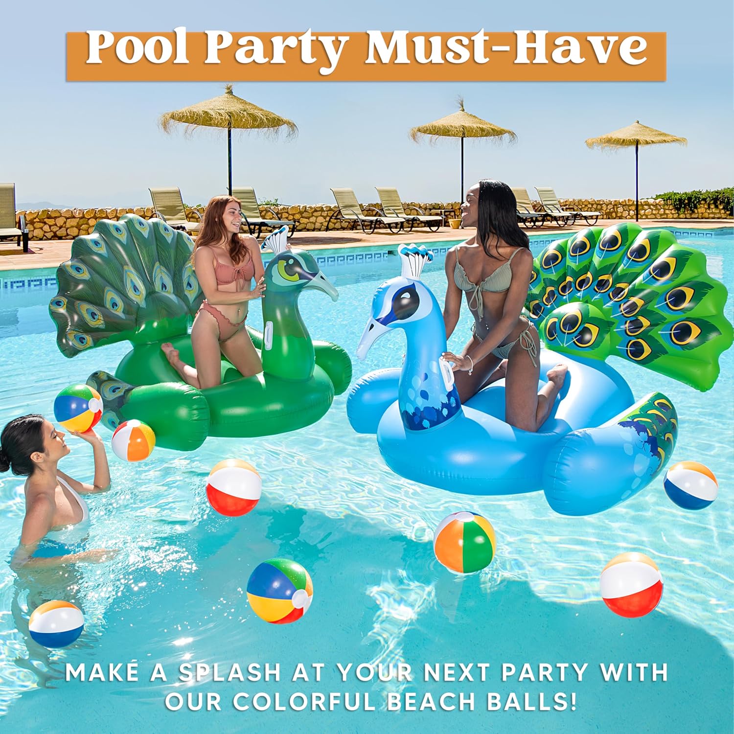 Rainbow Beach Balls(12 Pack), 12'' Inflatable Swimming Pool Toys for Summer