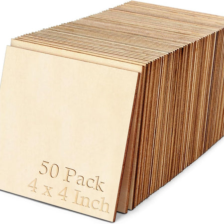 50PCS 4x4 Inch Wood Squares Unfinished Square Wood Pieces for Crafts,Painting, Writing