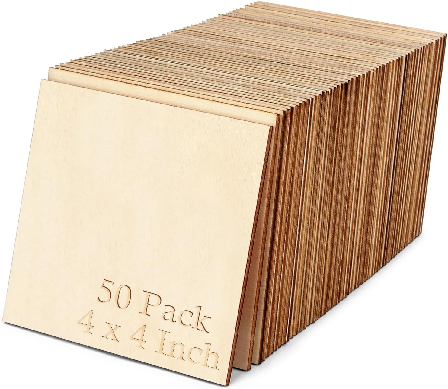 50PCS 4x4 Inch Wood Squares Unfinished Square Wood Pieces for Crafts,Painting, Writing