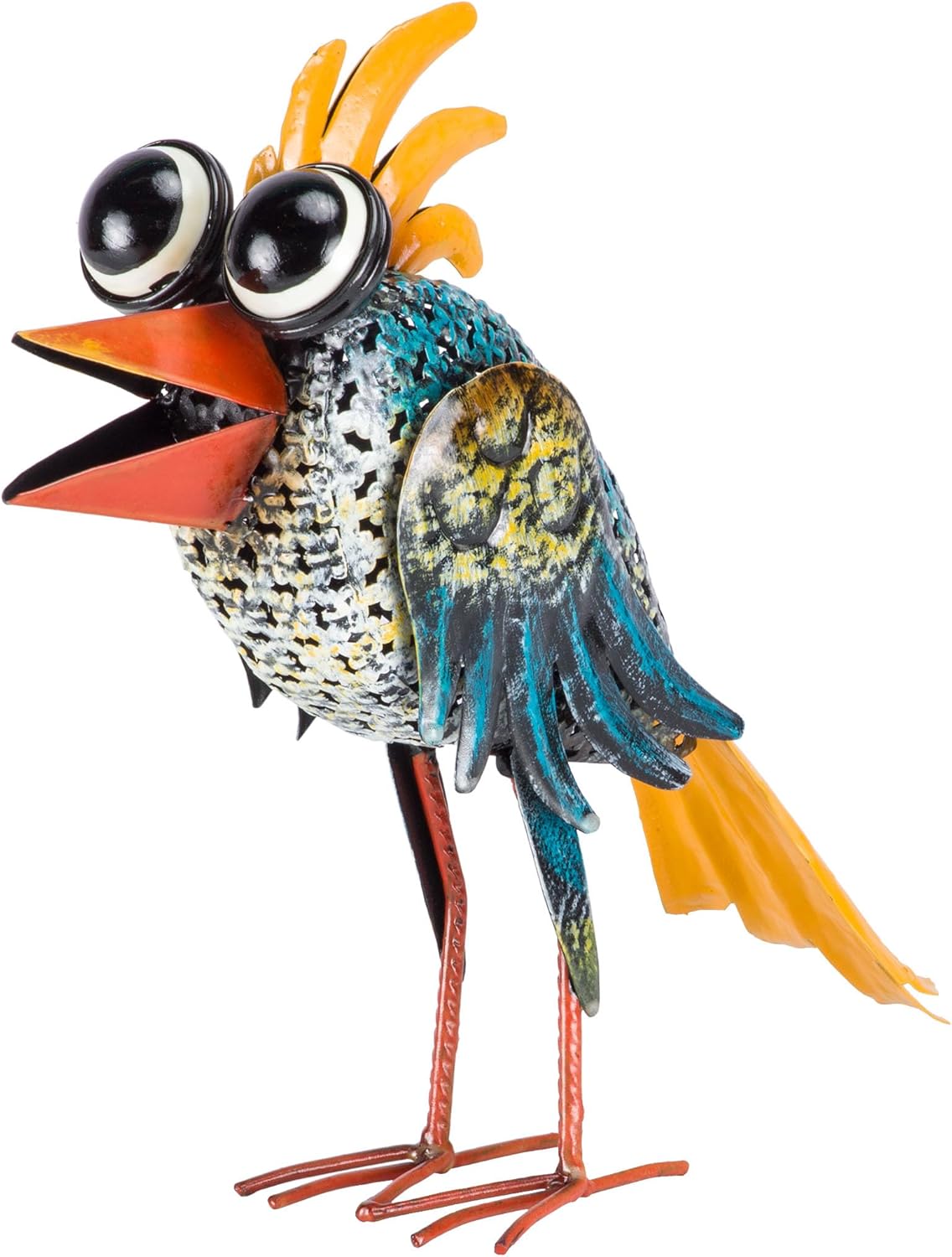 11" Tall Outdoor Metal Wide-Eyed Bird Standing Yard Statue Decoration