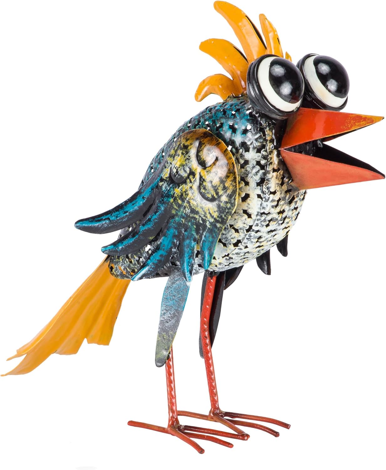 11" Tall Outdoor Metal Wide-Eyed Bird Standing Yard Statue Decoration