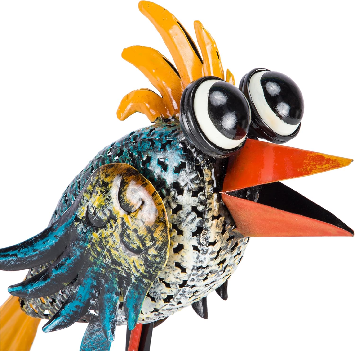 11" Tall Outdoor Metal Wide-Eyed Bird Standing Yard Statue Decoration