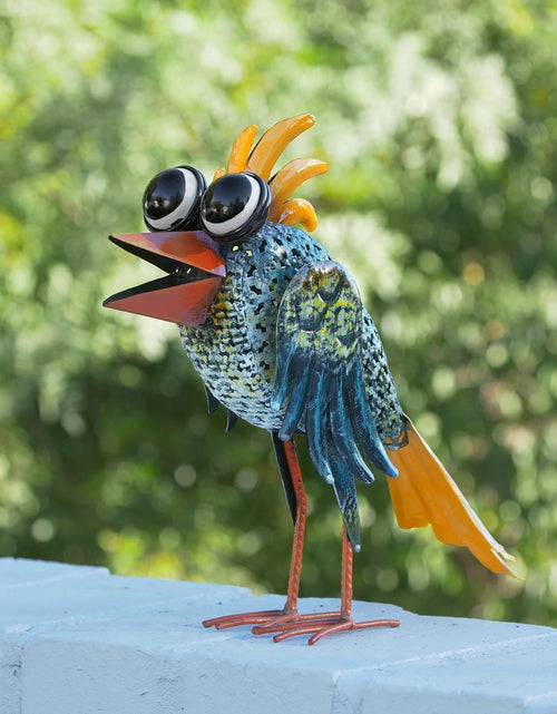 Load image into Gallery viewer, 11&quot; Tall Outdoor Metal Wide-Eyed Bird Standing Yard Statue Decoration
