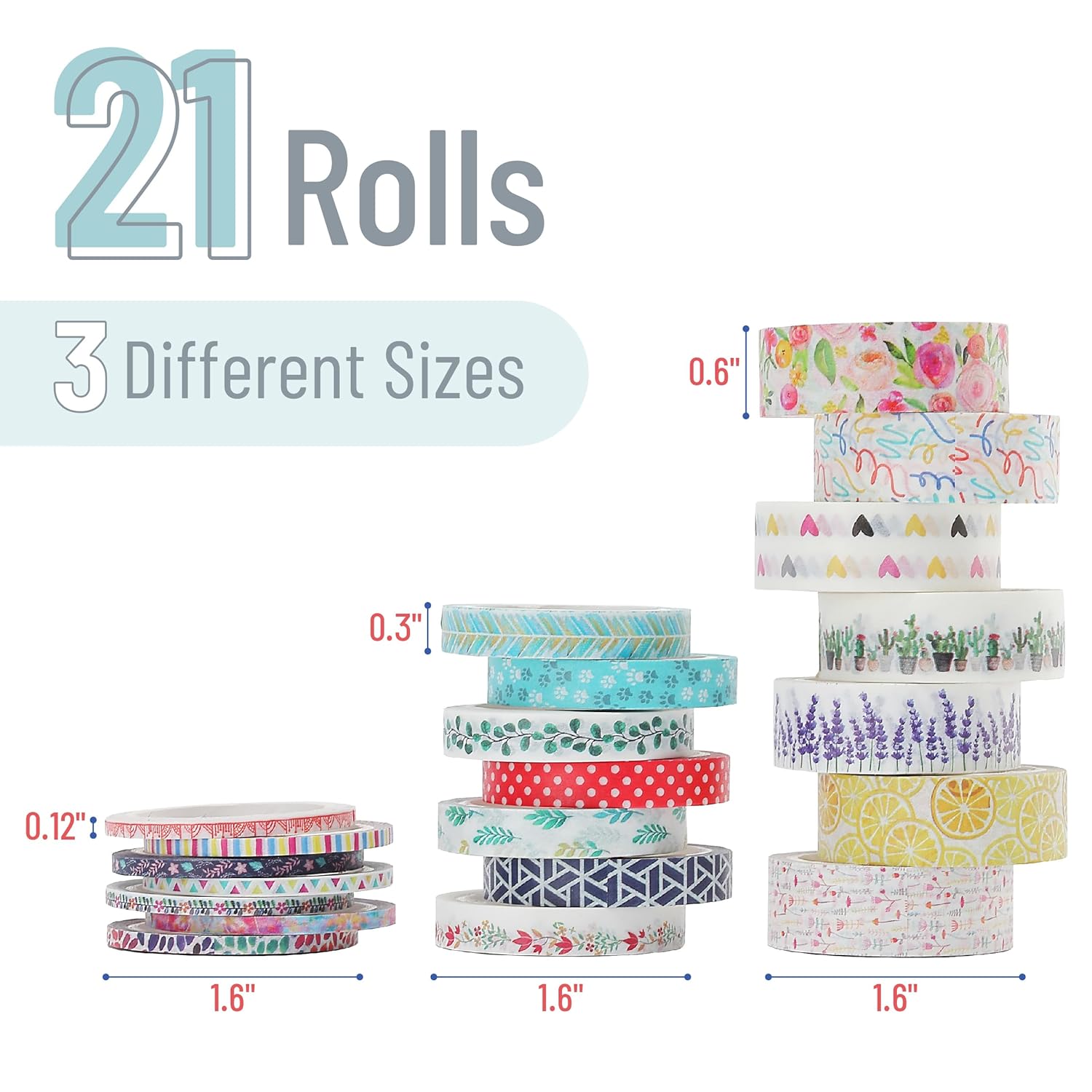 21 Rolls, Decorative Cute Floral Washi Tape for Bible Journaling, Bullet Journal Supplies