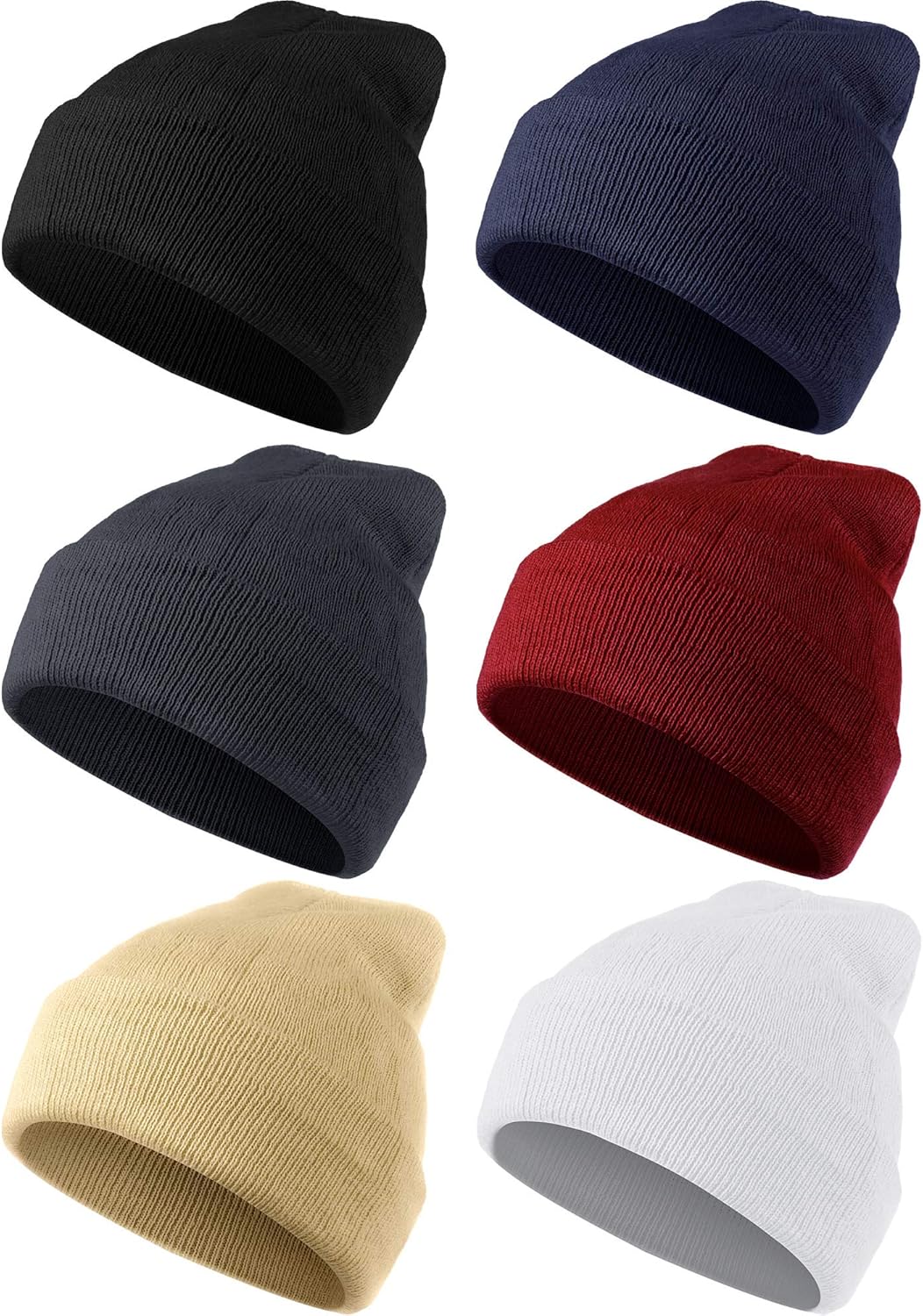 6 Pack Beanie Hats Pack for Men Women Winter Hats Knitted