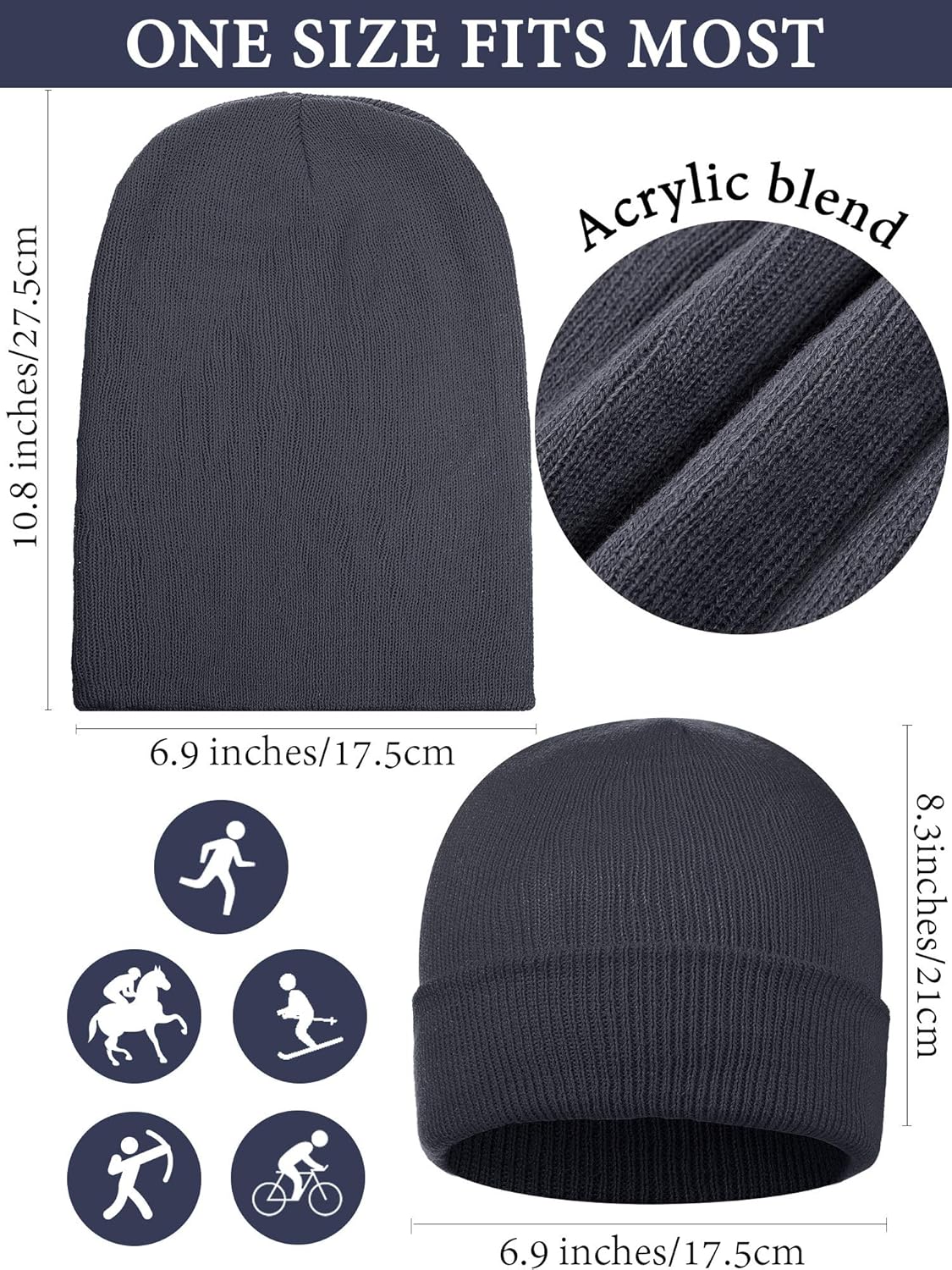 6 Pack Beanie Hats Pack for Men Women Winter Hats Knitted