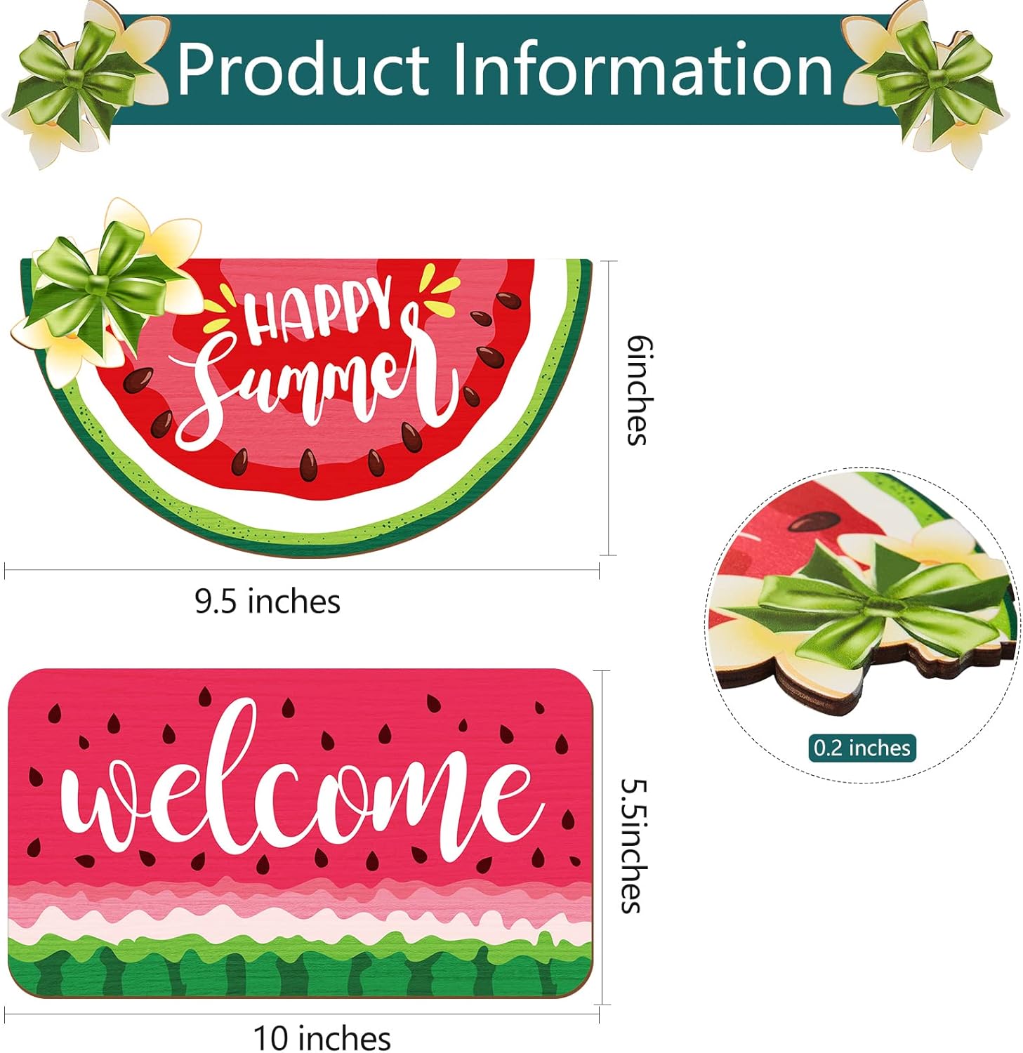 2 Pieces Watermelon Hanging Sign Summer Watermelon Hanging Door Sign