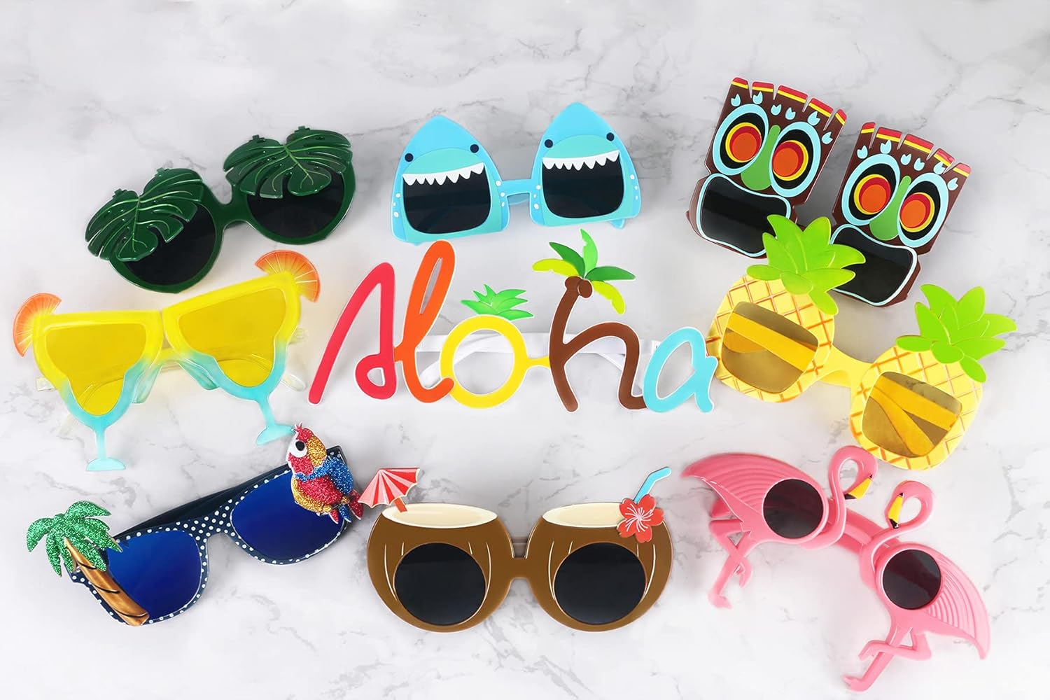 9 Pairs Funny Hawaiian Glasses, Tropical Fancy Dress Props, Fun Summer
