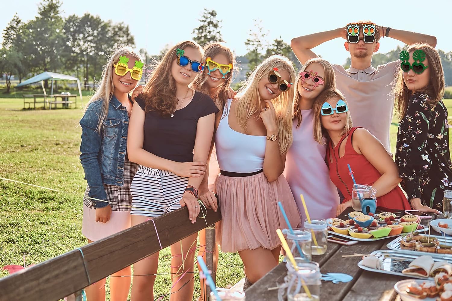 9 Pairs Funny Hawaiian Glasses, Tropical Fancy Dress Props, Fun Summer