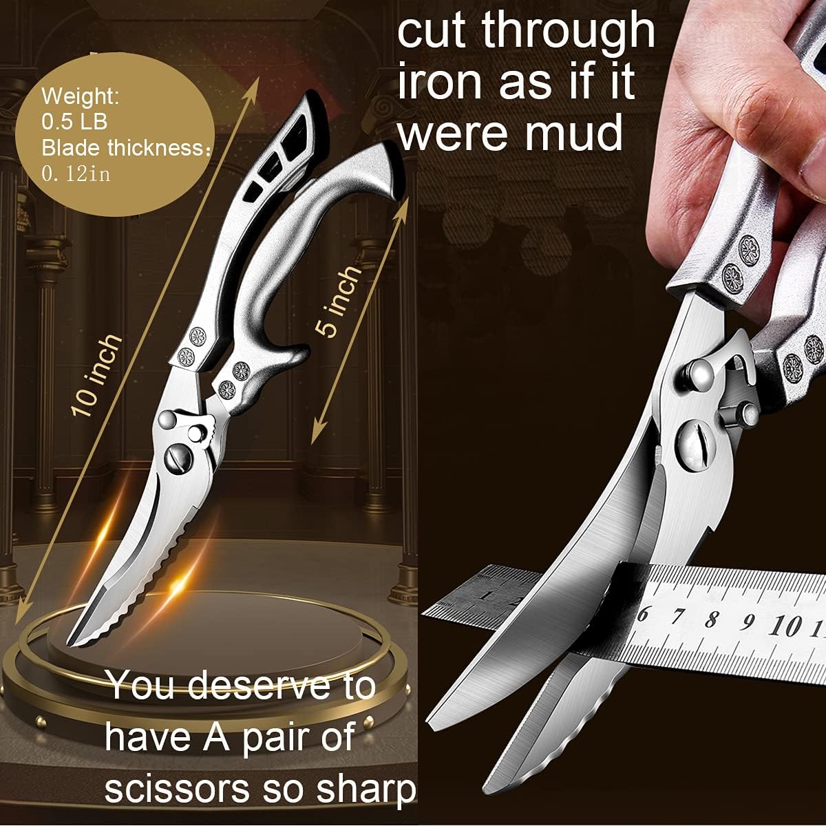 Professional Heavy Duty Kitchen Scissors - Spring Loaded Ultra Sharp Stainless Steel Multipurpose