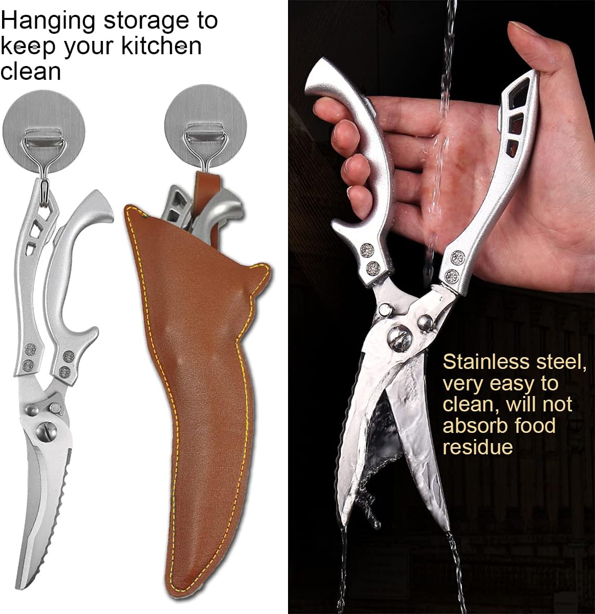 Professional Heavy Duty Kitchen Scissors - Spring Loaded Ultra Sharp Stainless Steel Multipurpose