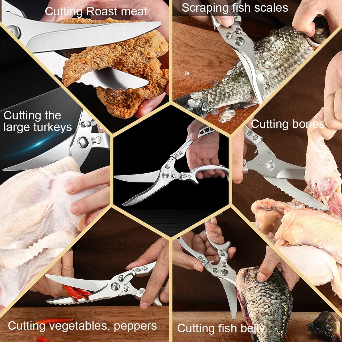 Professional Heavy Duty Kitchen Scissors - Spring Loaded Ultra Sharp Stainless Steel Multipurpose