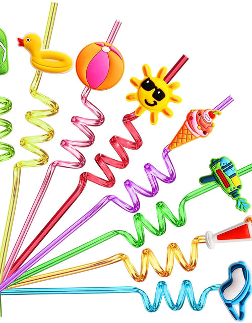Load image into Gallery viewer, 24 Beach Drinking Crazy Silly Straws for Kids Beach Ball Pool Summer  with 2 PCS Cleaning Brushes
