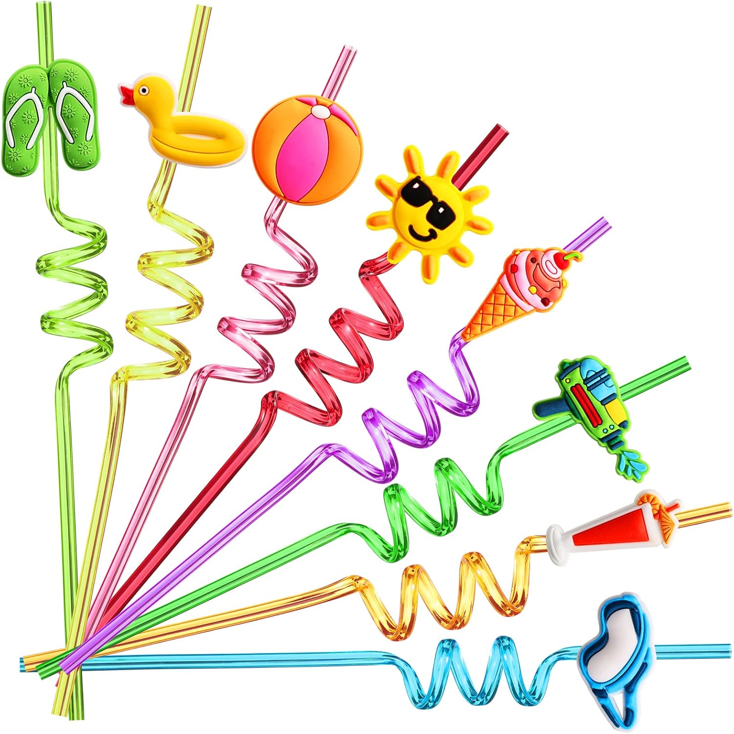 24 Beach Drinking Crazy Silly Straws for Kids Beach Ball Pool Summer  with 2 PCS Cleaning Brushes