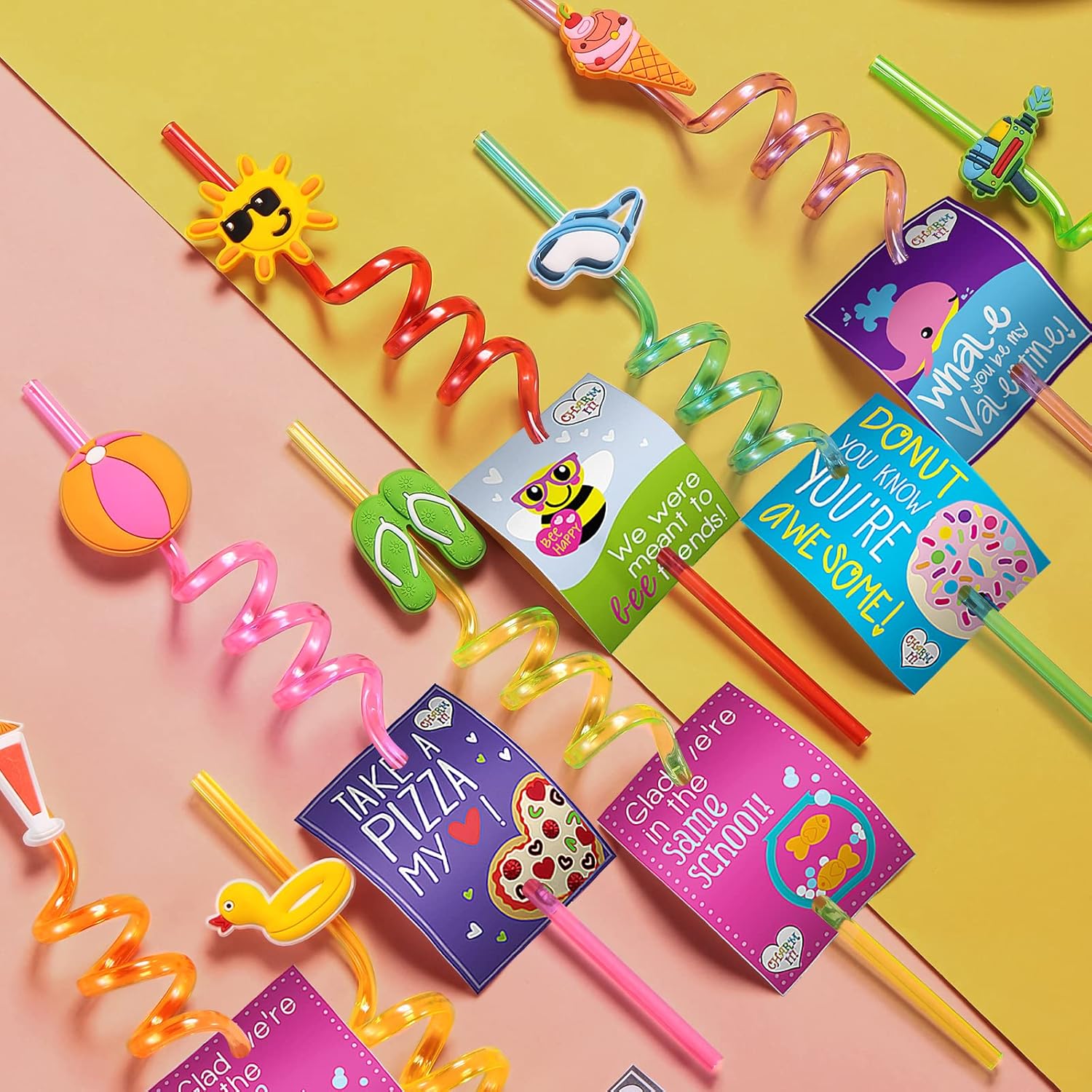 24 Beach Drinking Crazy Silly Straws for Kids Beach Ball Pool Summer  with 2 PCS Cleaning Brushes