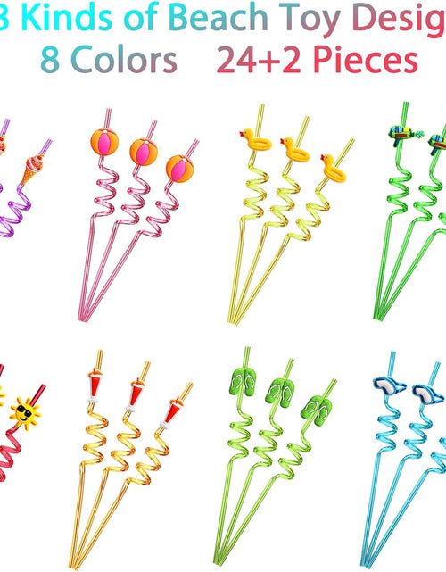 Load image into Gallery viewer, 24 Beach Drinking Crazy Silly Straws for Kids Beach Ball Pool Summer  with 2 PCS Cleaning Brushes
