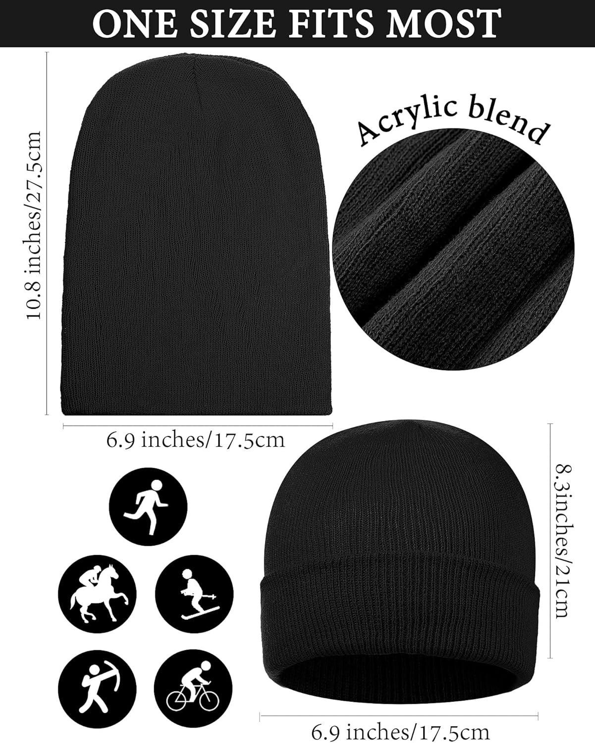 6 Pack Beanie Hats Pack for Men Women Winter Hats Knitted