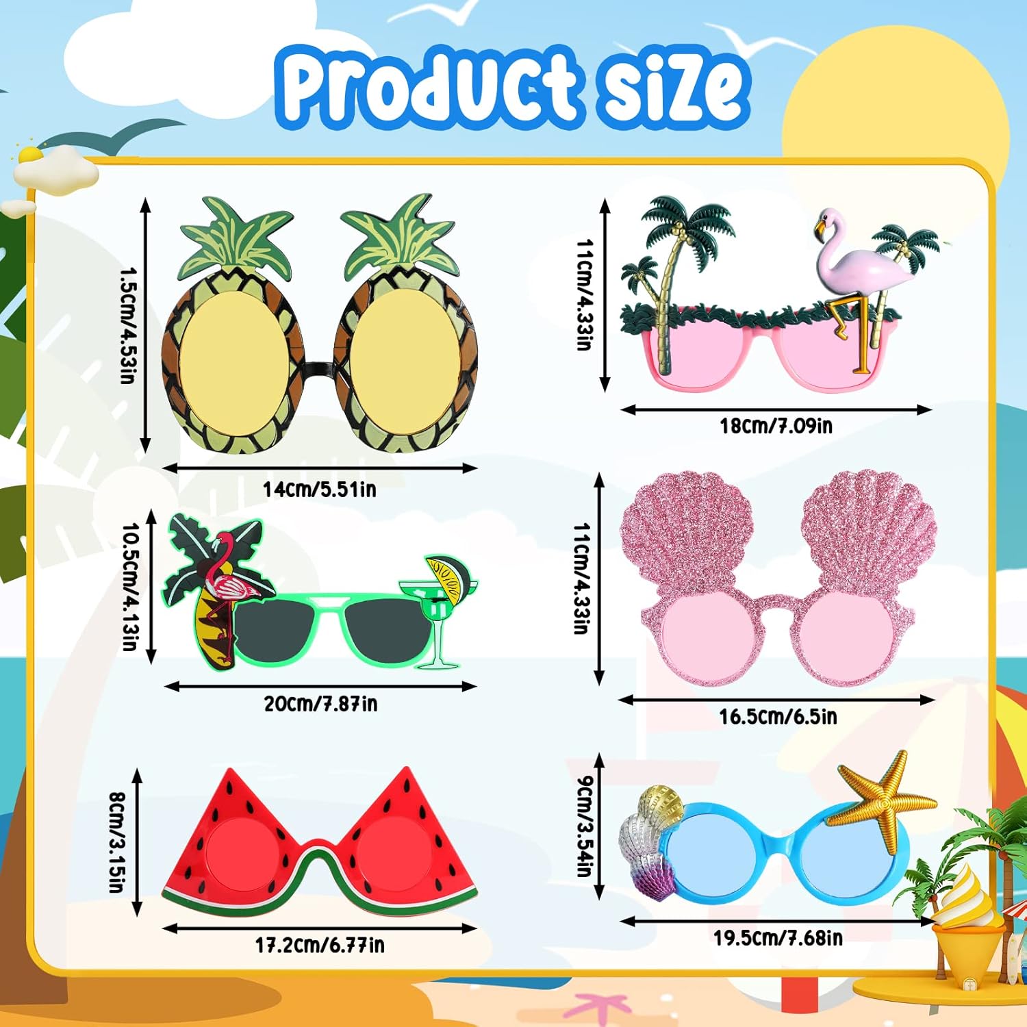 6 Pairs Novelty Party Sunglasses, Funny Luau Party Sunglasses