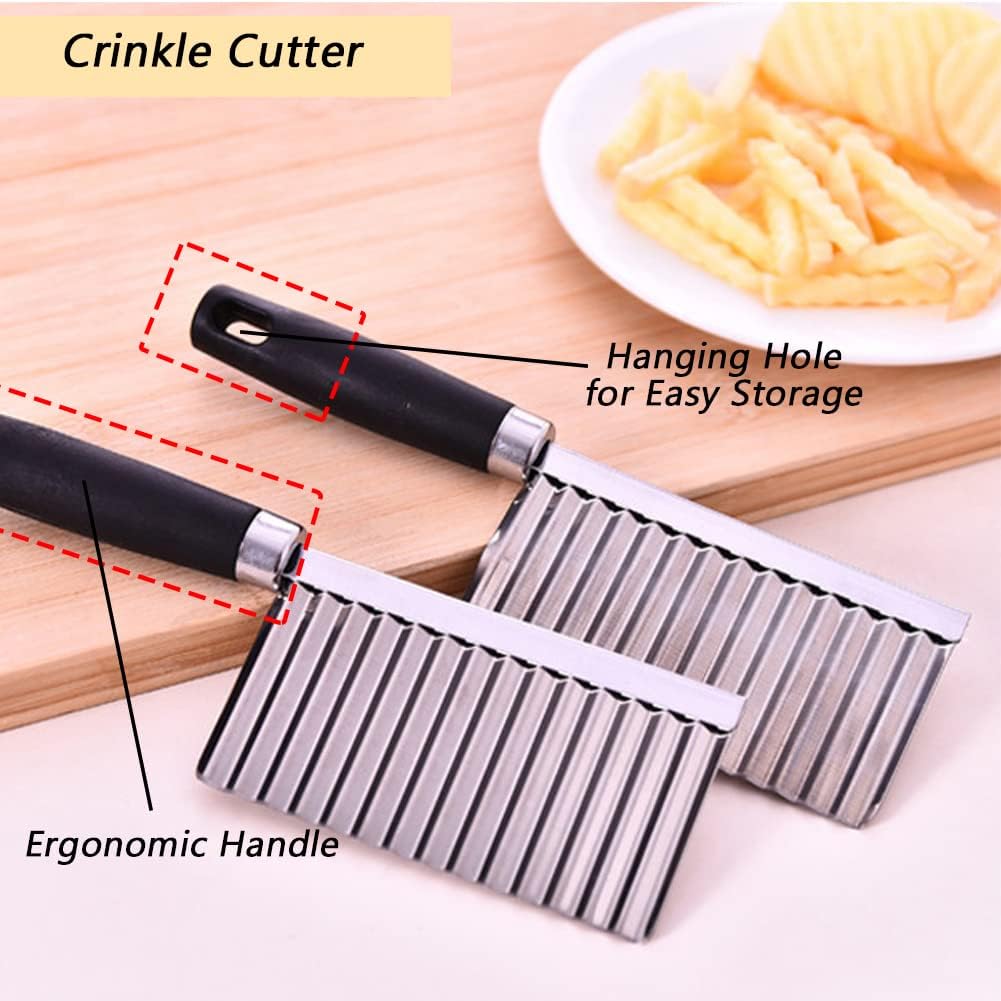 Crinkle Cutter Knife Stainless Steel Cutting Tool for Potato Carrot Chip Vegetable French Fry, Wavy Chopper Wave Slicer Steel Blade