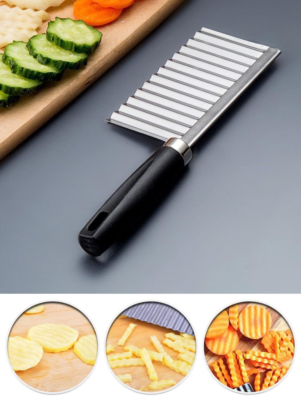 Crinkle Cutter Knife Stainless Steel Cutting Tool for Potato Carrot Chip Vegetable French Fry, Wavy Chopper Wave Slicer Steel Blade