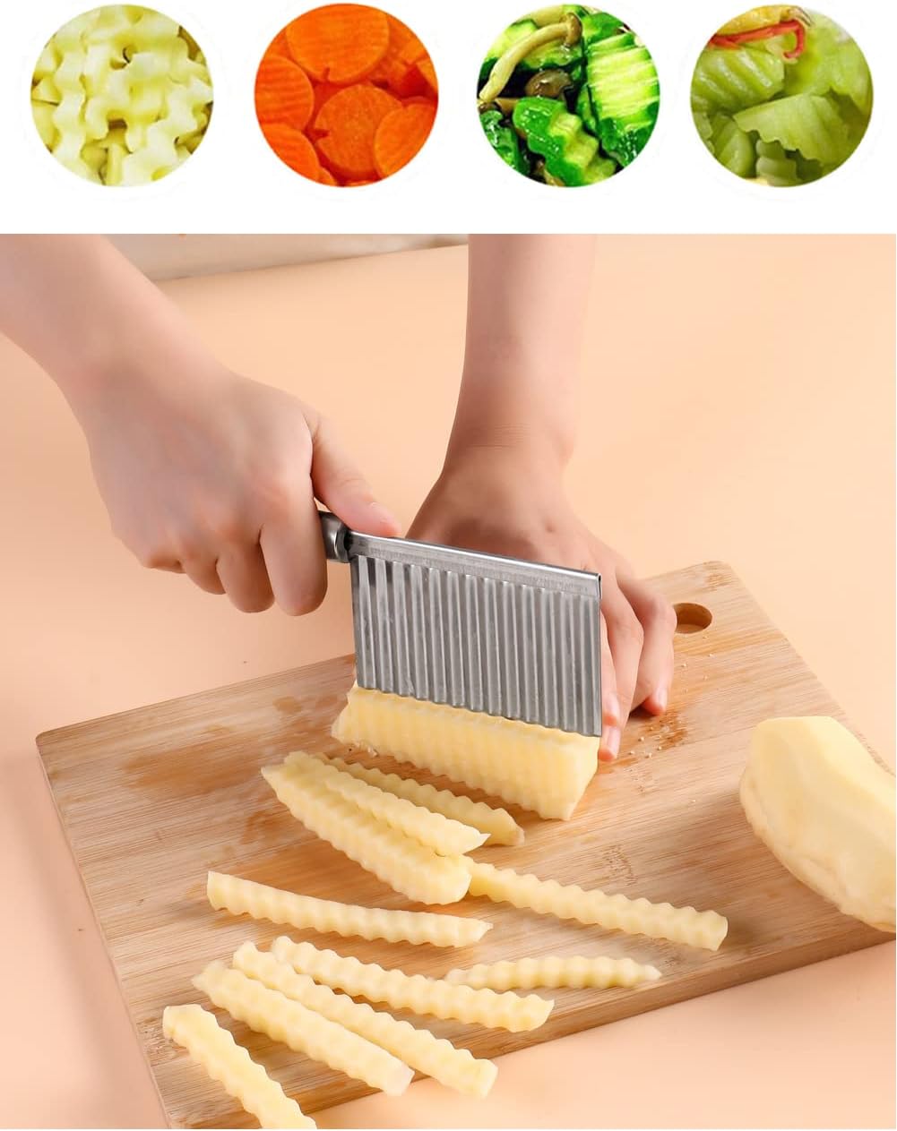 Crinkle Cutter Knife Stainless Steel Cutting Tool for Potato Carrot Chip Vegetable French Fry, Wavy Chopper Wave Slicer Steel Blade