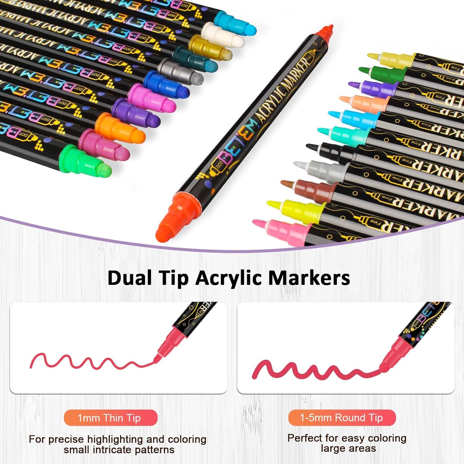 12 Colors Dual Tip Acrylic Paint Pens Markers, Premium Acrylic Paint Pens