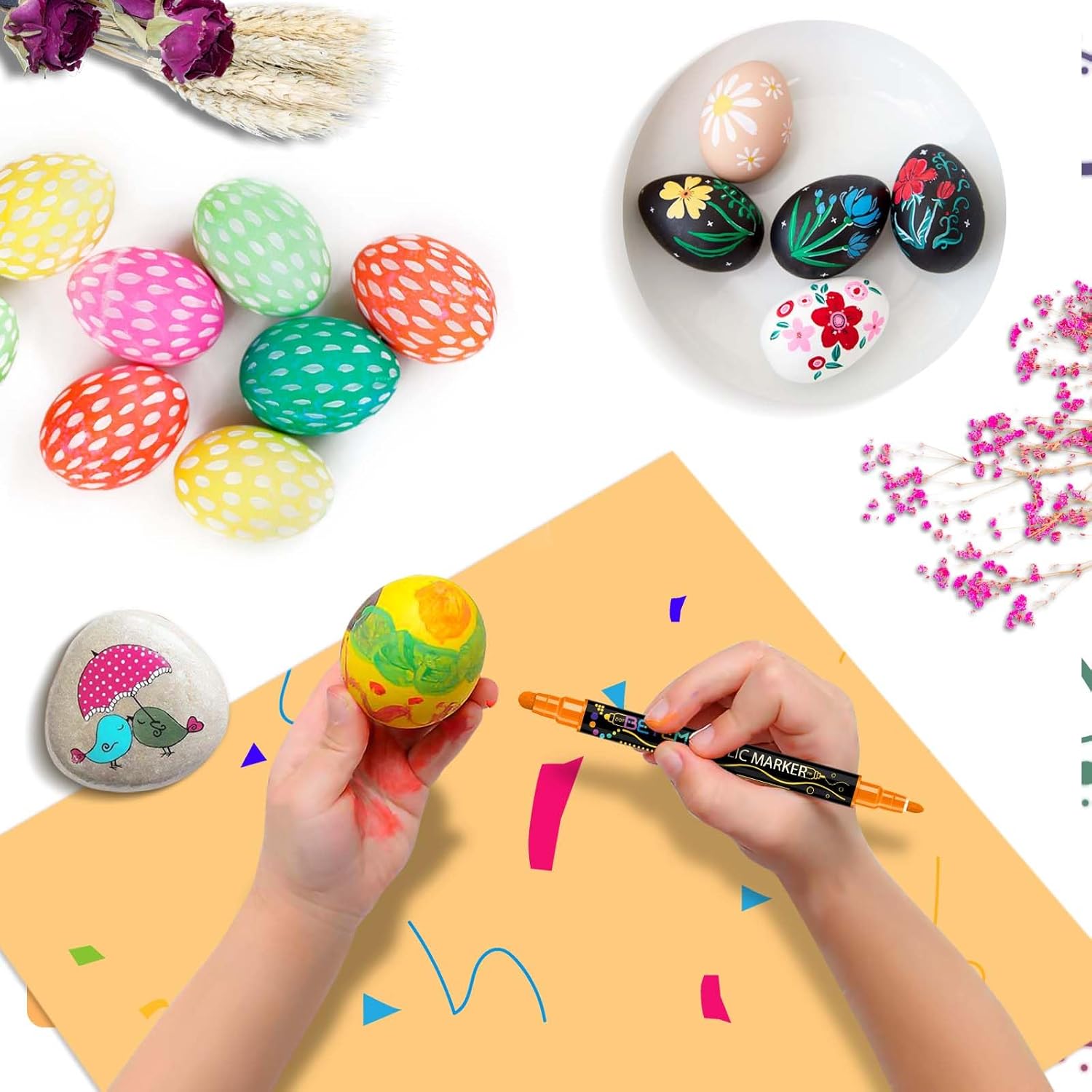 12 Colors Dual Tip Acrylic Paint Pens Markers, Premium Acrylic Paint Pens