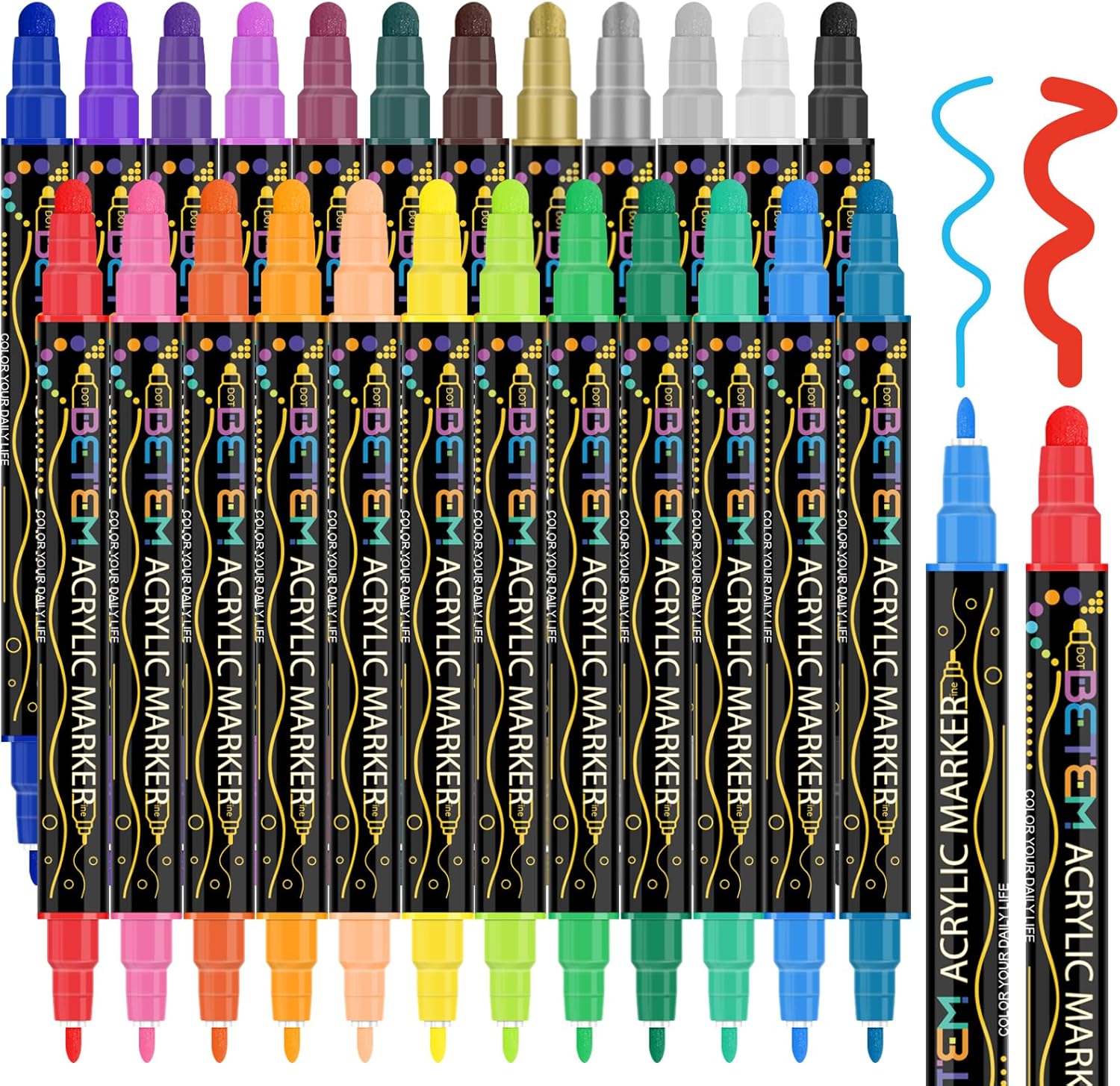 24 Colors Dual Tip Acrylic Paint Pens Markers, Premium Acrylic Paint Pens