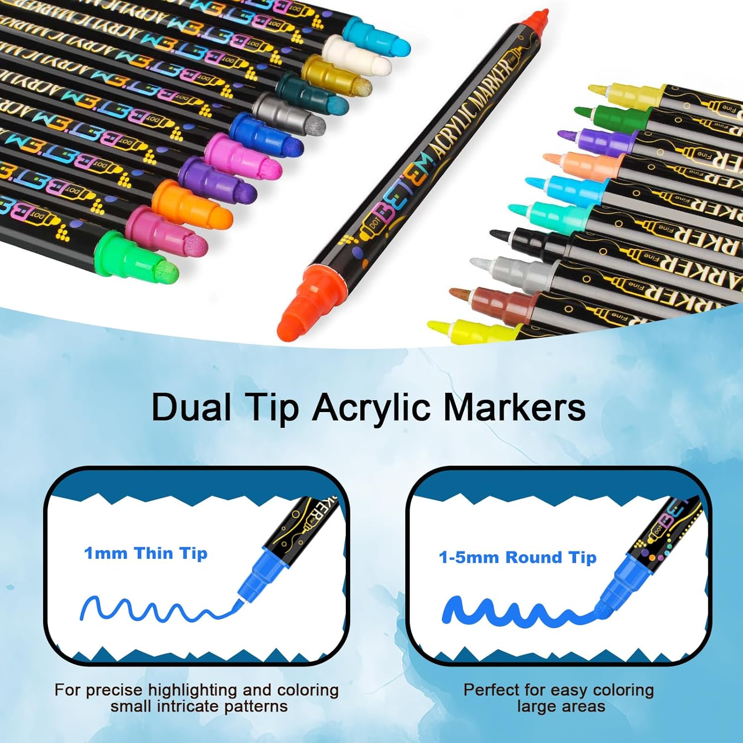 24 Colors Dual Tip Acrylic Paint Pens Markers, Premium Acrylic Paint Pens