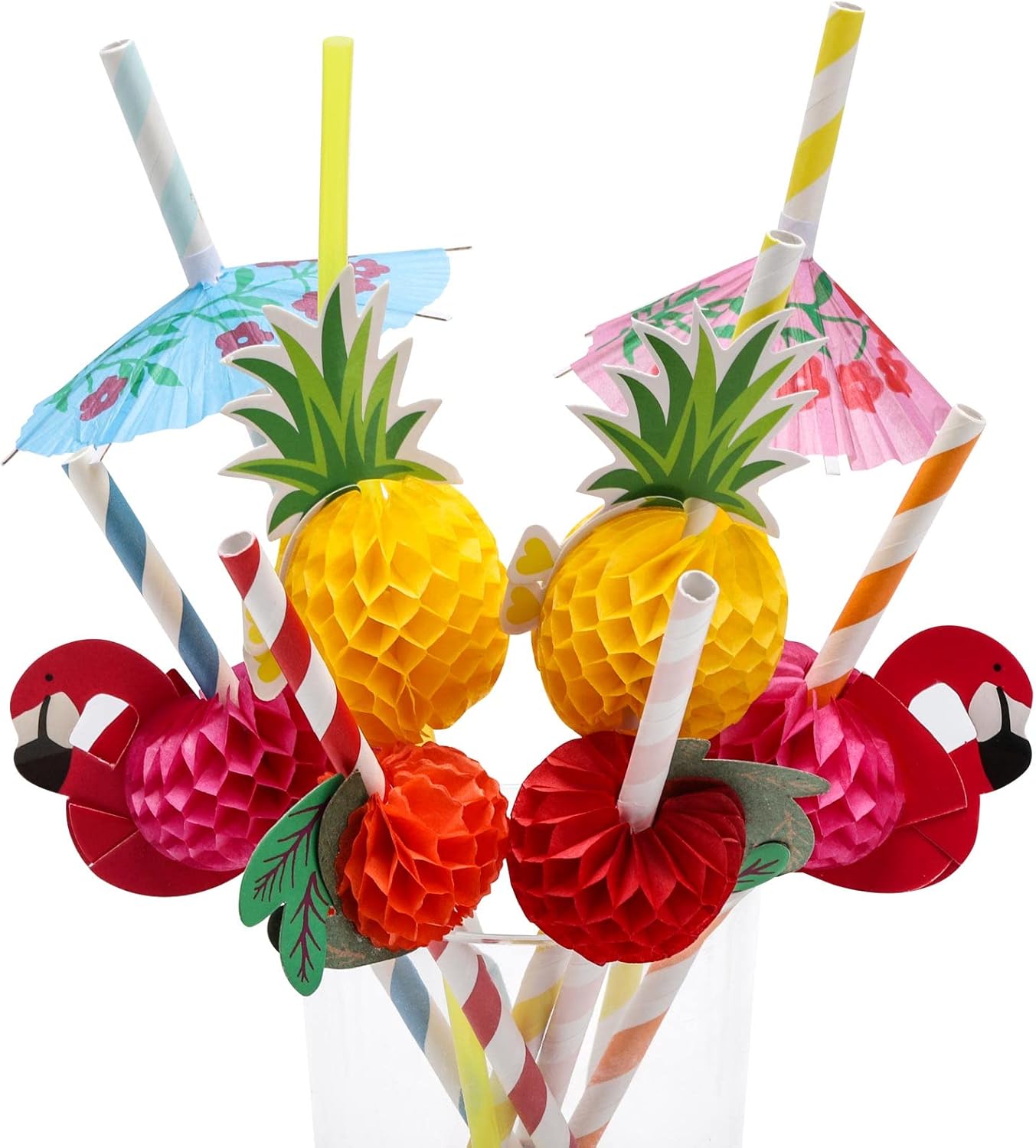 100PCS Flamingo Fruit Paper Straws,Disposable Plastic Drinking Straws - Assorted Colors