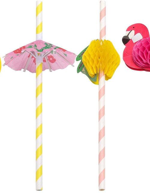 Load image into Gallery viewer, 100PCS Flamingo Fruit Paper Straws,Disposable Plastic Drinking Straws - Assorted Colors
