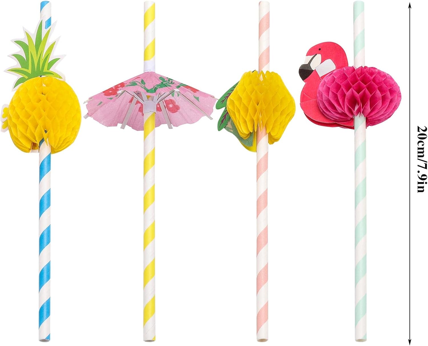 100PCS Flamingo Fruit Paper Straws,Disposable Plastic Drinking Straws - Assorted Colors