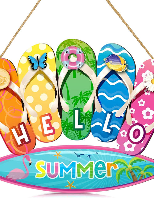 Load image into Gallery viewer, Summer Slippers Hanging Sign Shape Welcome Hello Flip Flop Wooden Door Sign
