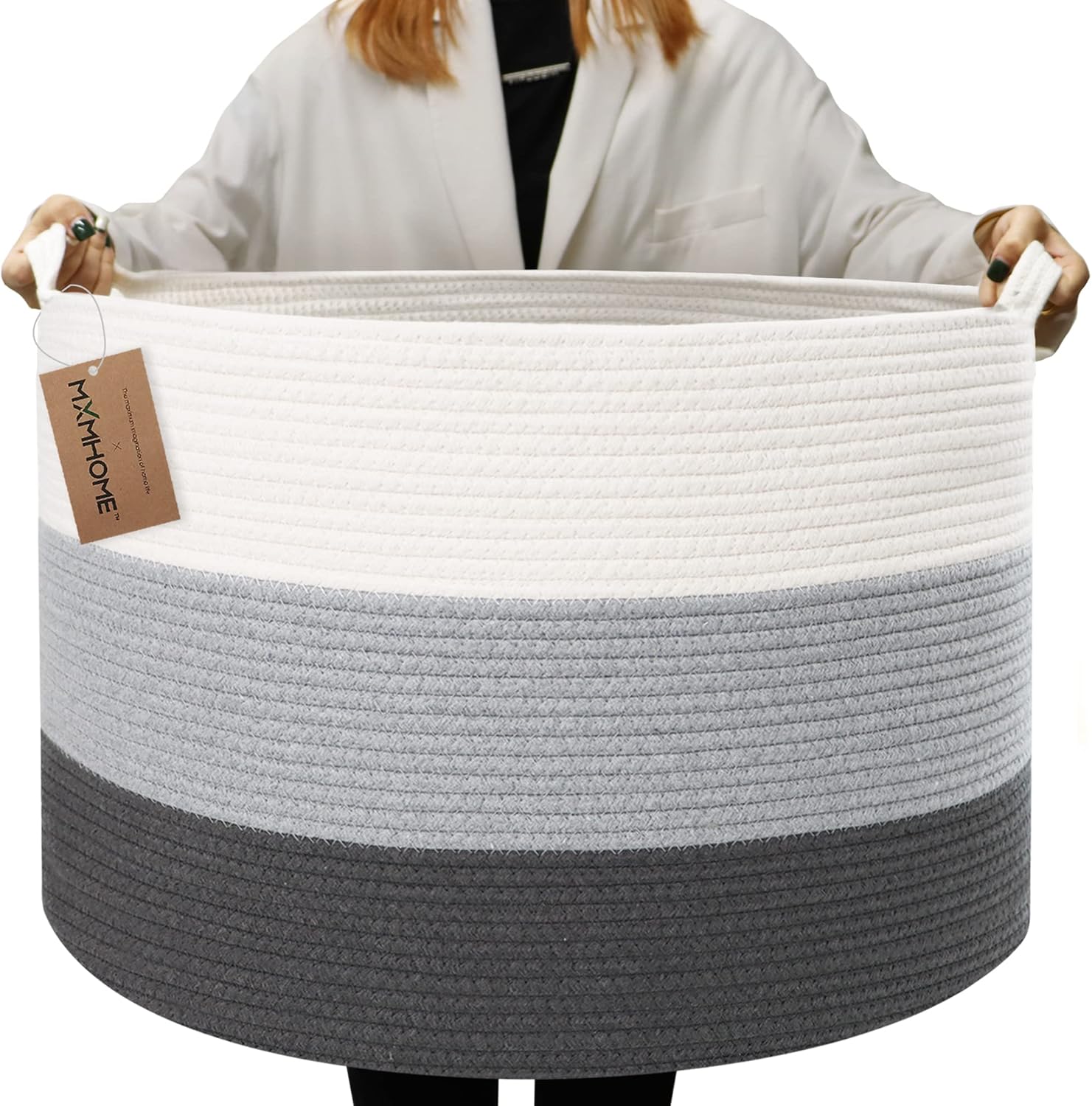 Large Cotton Woven Basket,22"x22"x14" Rope Basket